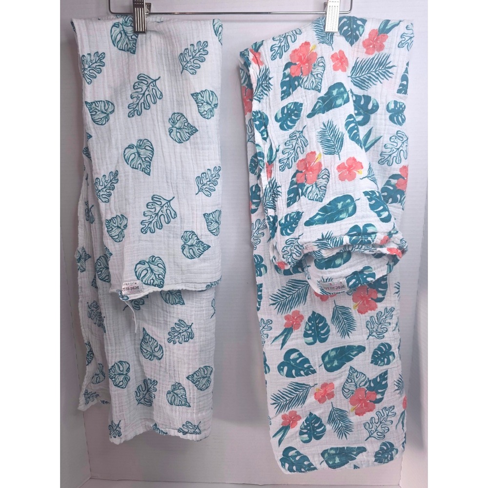 Bebe au Lait Muslin Swaddle Blankets Set of 2 Tropical Hibiscus Monstera Cotton